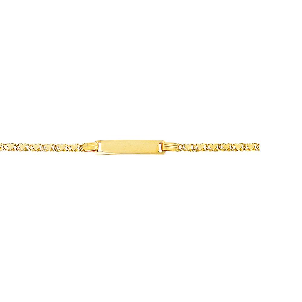 14k Yellow Gold Shiny Love Heart Link ID Bracelet With Lobster Clasp 6 Inch Identification-Bracelet