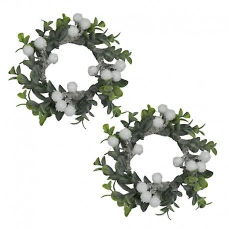 Candle sleeves 2-pack for block candles with white frosty lingonberries and green lingonberry rice