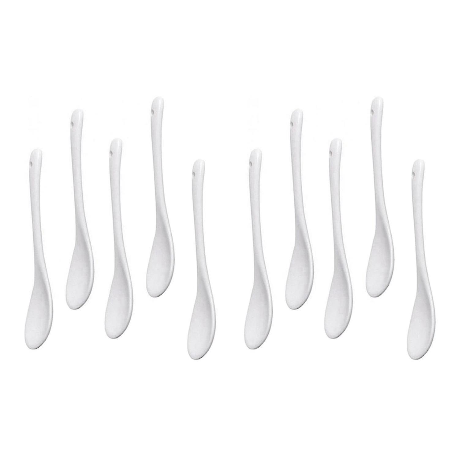 10pcs Porcelain Egg Spoons Ceramic Spoons Spoon Dessert Spoon Mocha Dip Serving Spoon