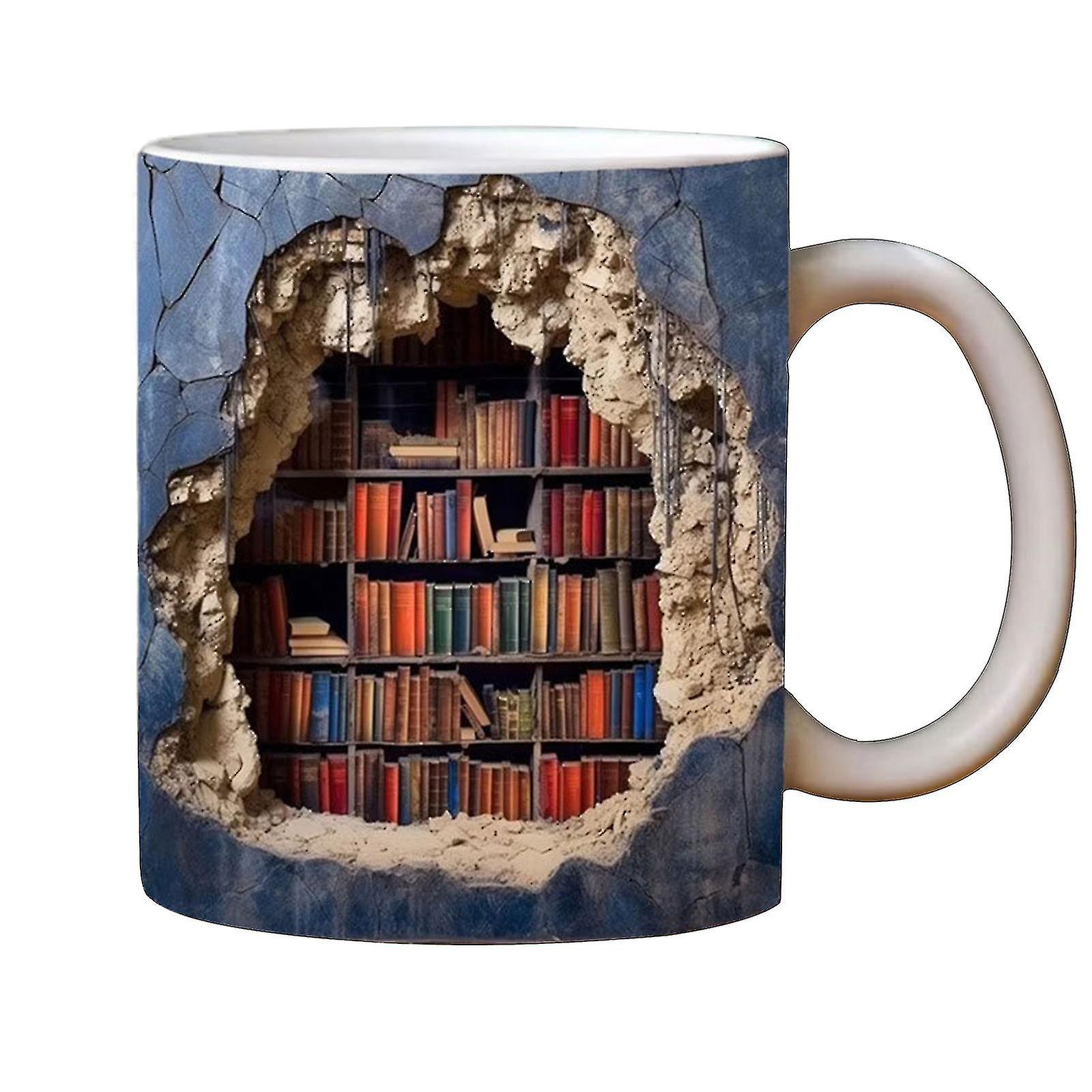 3D رف الكتب القدح - عيد ميلاد بارد هدايا عيد الميلاد له لها - السيراميك القهوة القدح