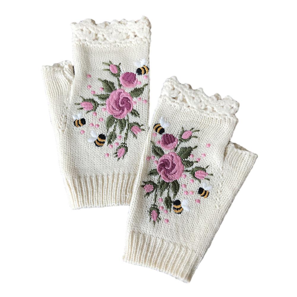 Fleur brodé gants, gants tricotés pour femmes, hiver chaud broderie tricot mitaines mitaines tricot
