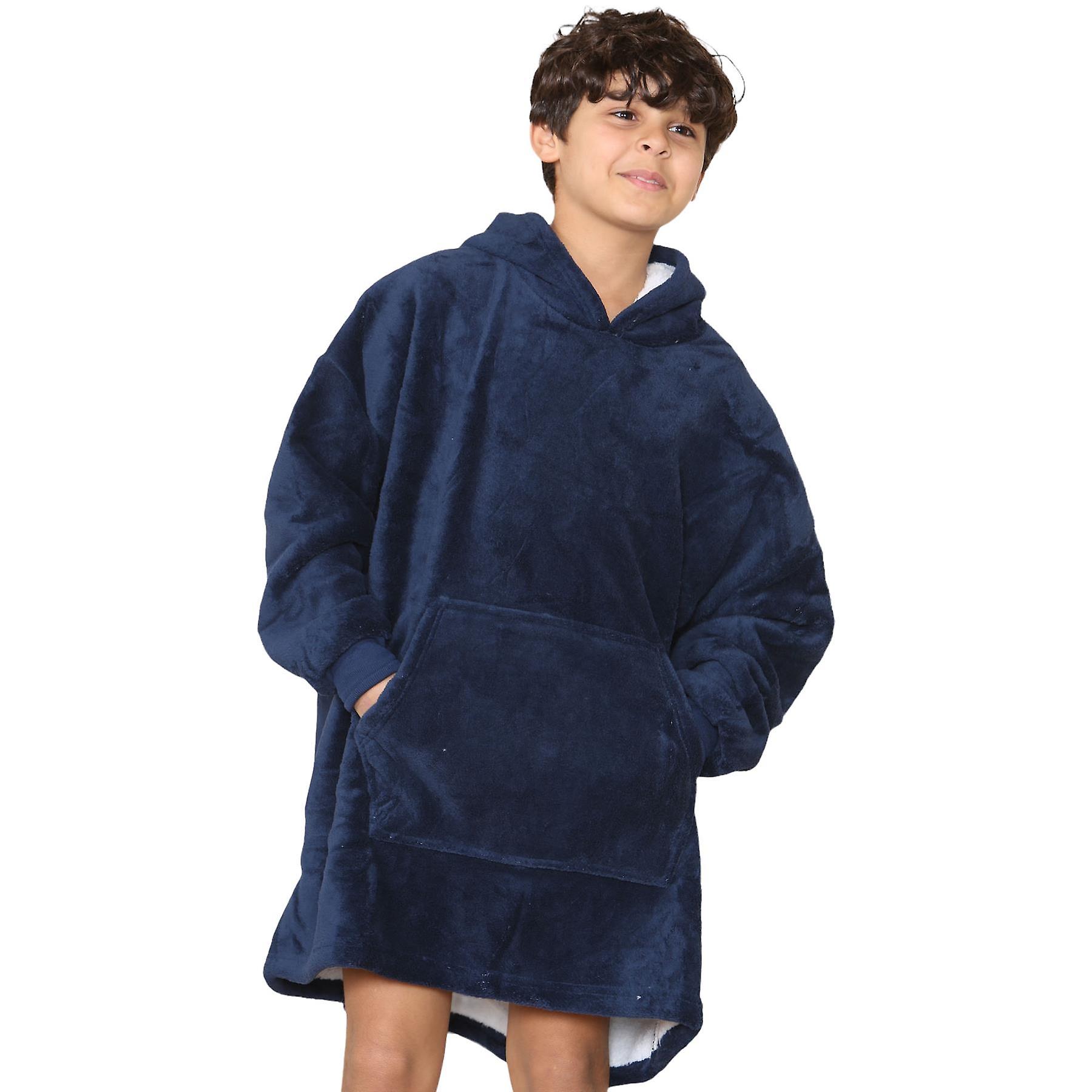 A2Z 4 Kids Bambini Ragazze Ragazzi Ultra morbido Oversize Felpa con cappuccio Snuggle Peluche Sherpa Fleece Fodera Blu marino 7-10 Years
