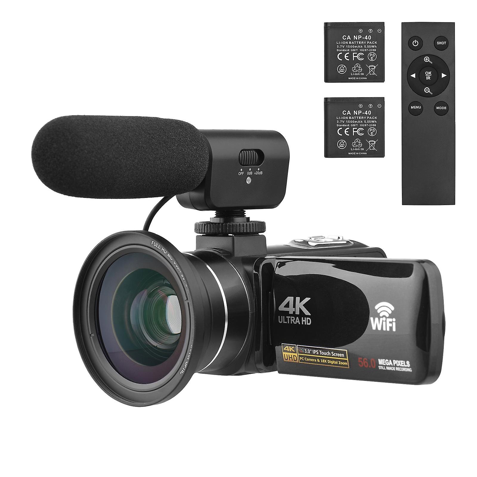 4K Digital Video Camera WiFi videokamera DV-optager 56MP 18X Digital Zoom 3,0 tommer IPS touchscreen