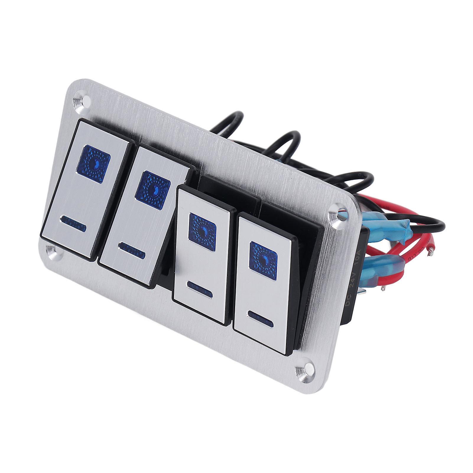 4 Gang Rocker Switch Panel 5Pin ON OFF SPST Blue Backlight Pre Wired ...