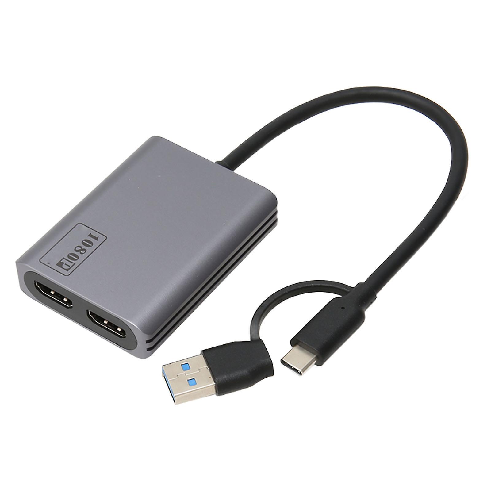 Adaptateur à double affichage en alliage d’aluminium, design fonctionnel élégant Thunderbolt à Dual HD pour Windows et Mac, large compatibilité avec les derniers appareils, prise