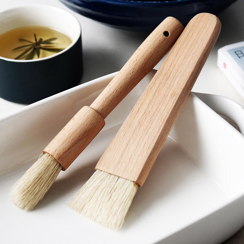 2Pcs BBQ Basting Brushes 19cm Beech Wood Handle Grill Set