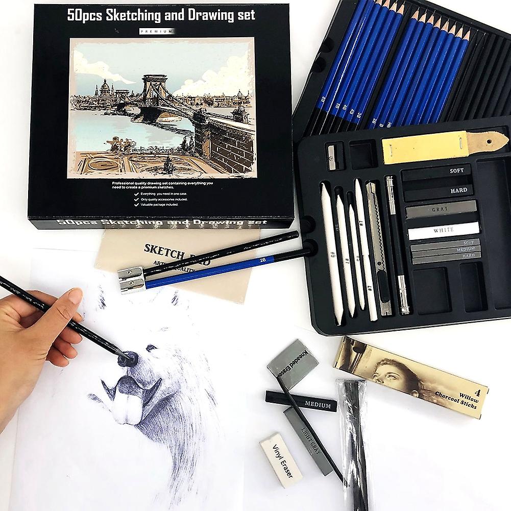 50 Pcs Professional Colored Pencils Set for Sketching and Drawing, Charcoal, Sticks, Art Tools