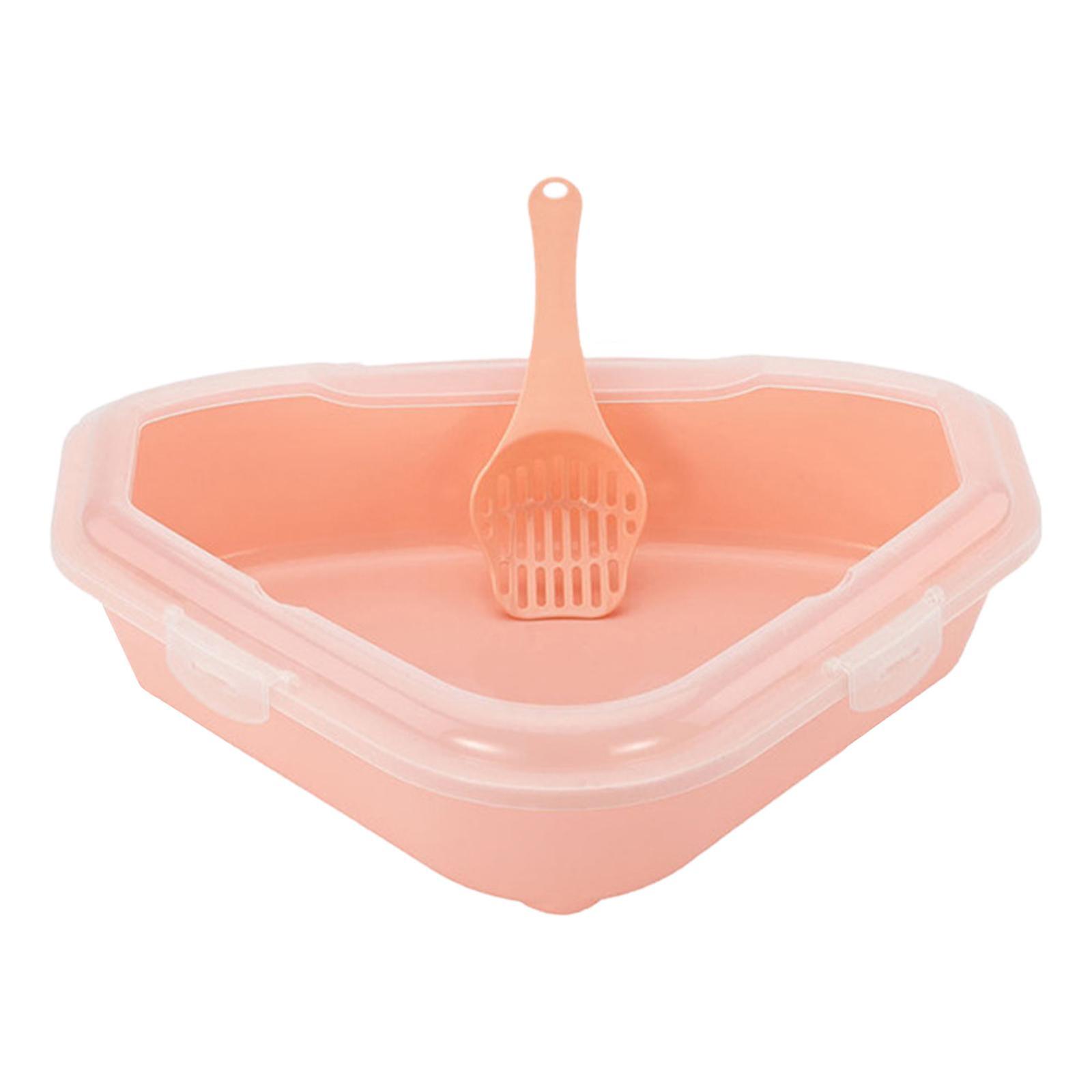 Cat Litter Tray with Scooper Cat Sand Tray Triangular Durable Cats Litter Pan Pink