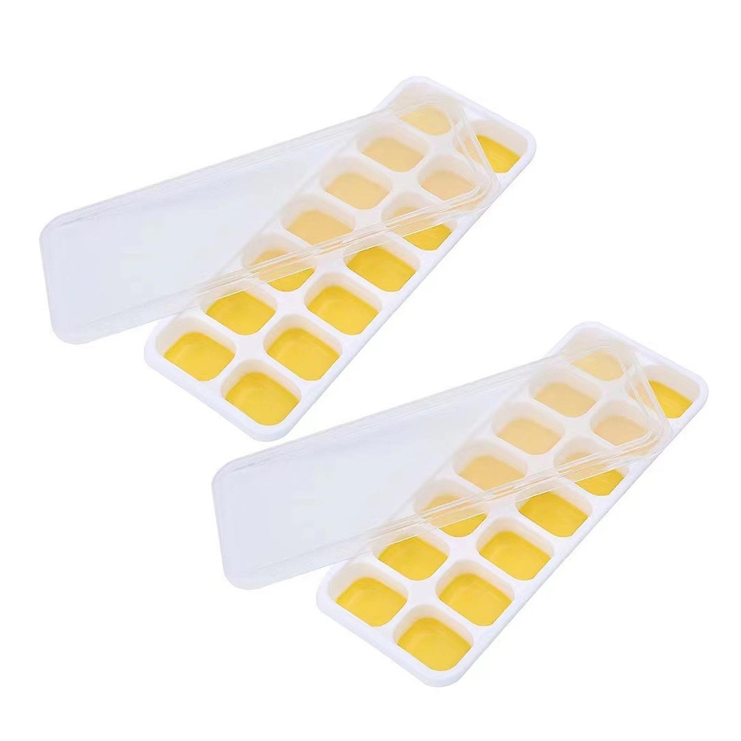 OuZhan 2Pcs Silicone Ice Cube Tray with Clear Dustproof Lid 14 Cavities Food Grade Easy Release