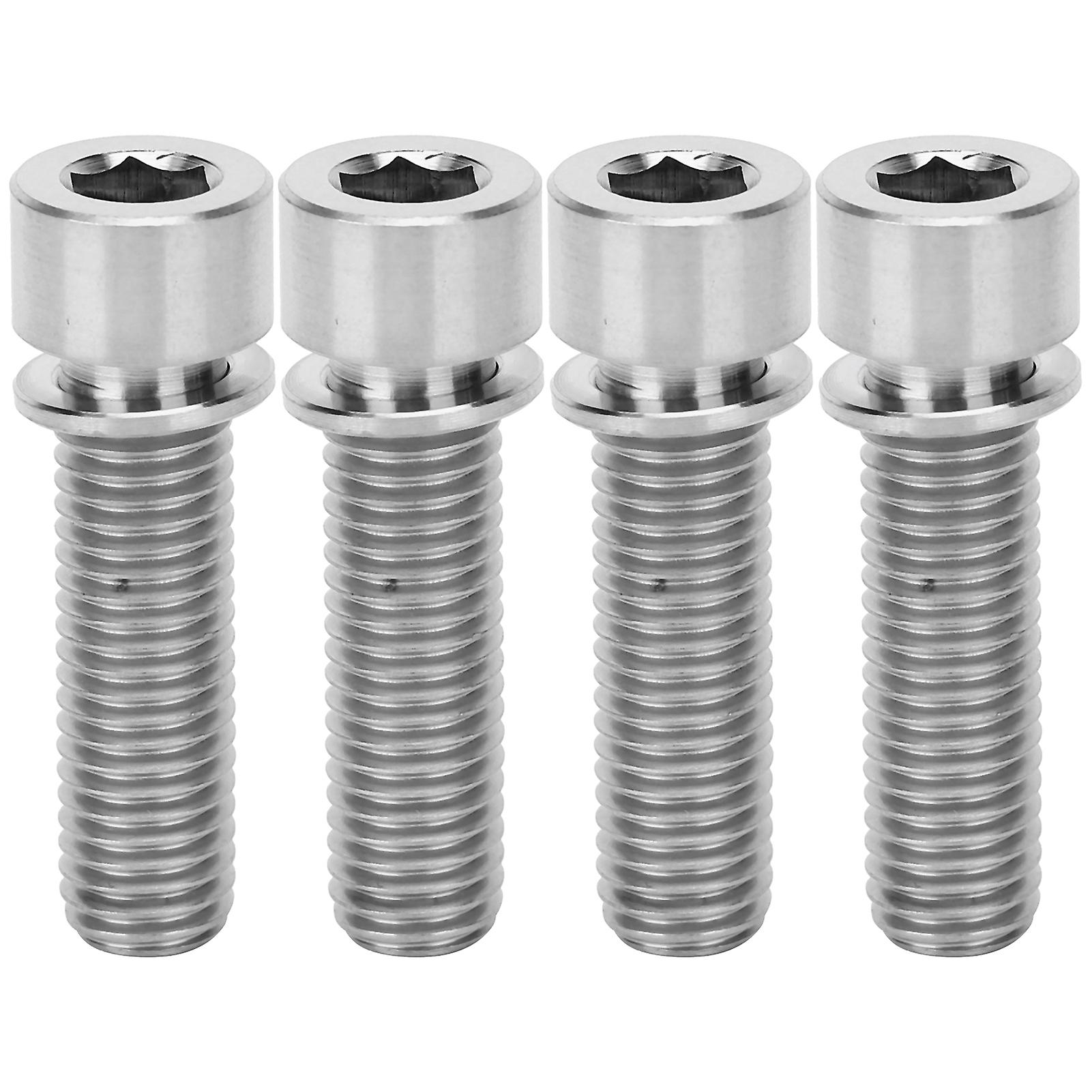 Qukaim Handlebar Stem Bolts Screw Bike Titanium Alloy Stem Screws M7x25mm, 4Pcs Bicycle Handlebar Bolts, Inner Hex, Titanium Color