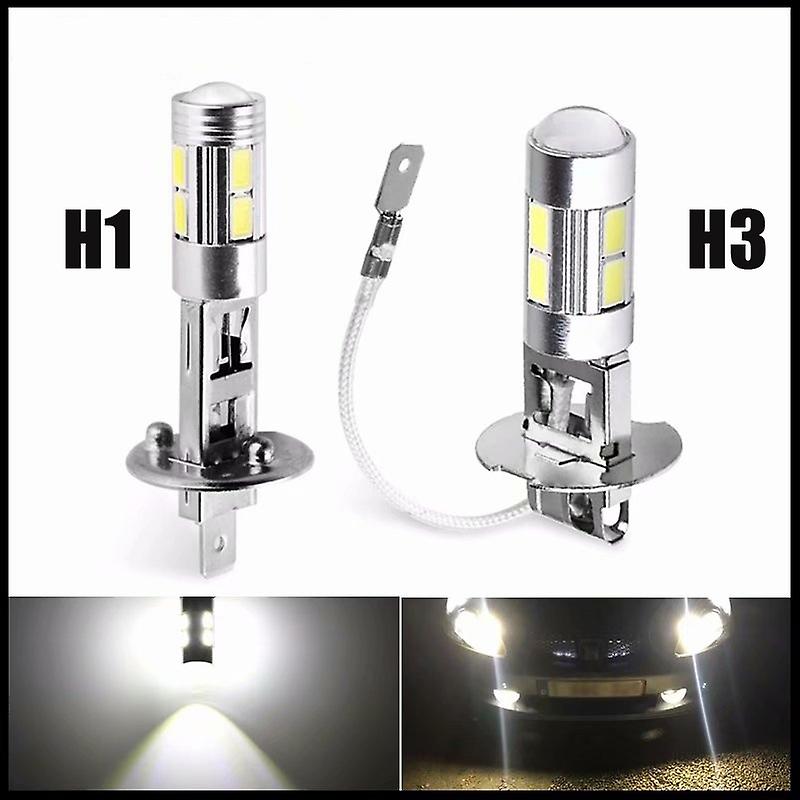 2PCS H1 H3 LED Car Bulbs 6000K 12V White LED High Power 10-SMD 5630 Car Decoding Fog Light Driving DRL Auto Lamp