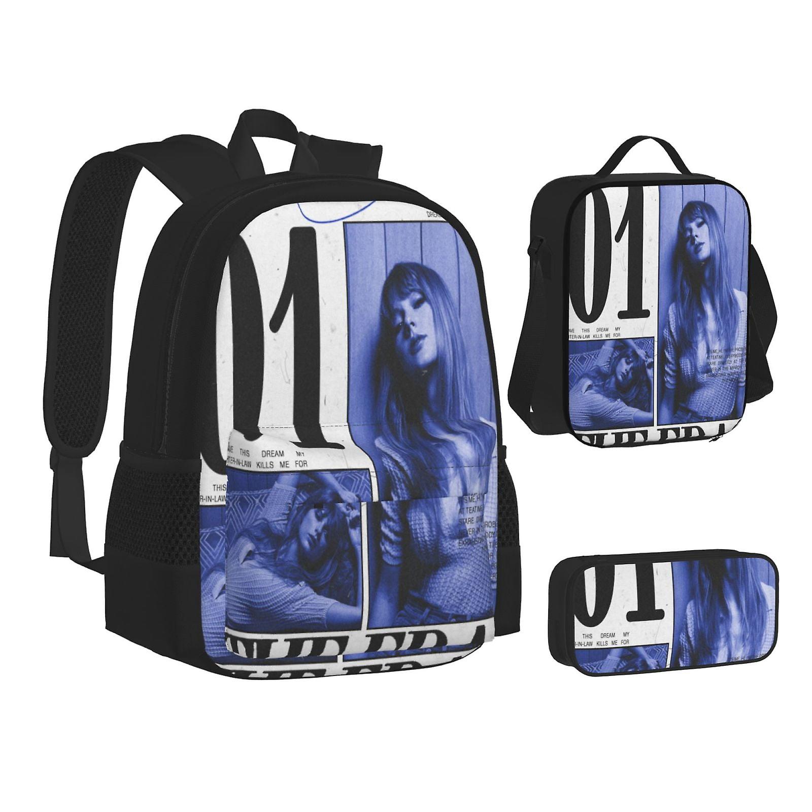 Tay-Lor Sw-Ift Cartoon 3 قطع حقيبة ظهر مدرسية خفيفة الوزن حقيبة كتب مدرسية صندوق غداء حقيبة قلم رصاص حقيبة نهارية كبيرة