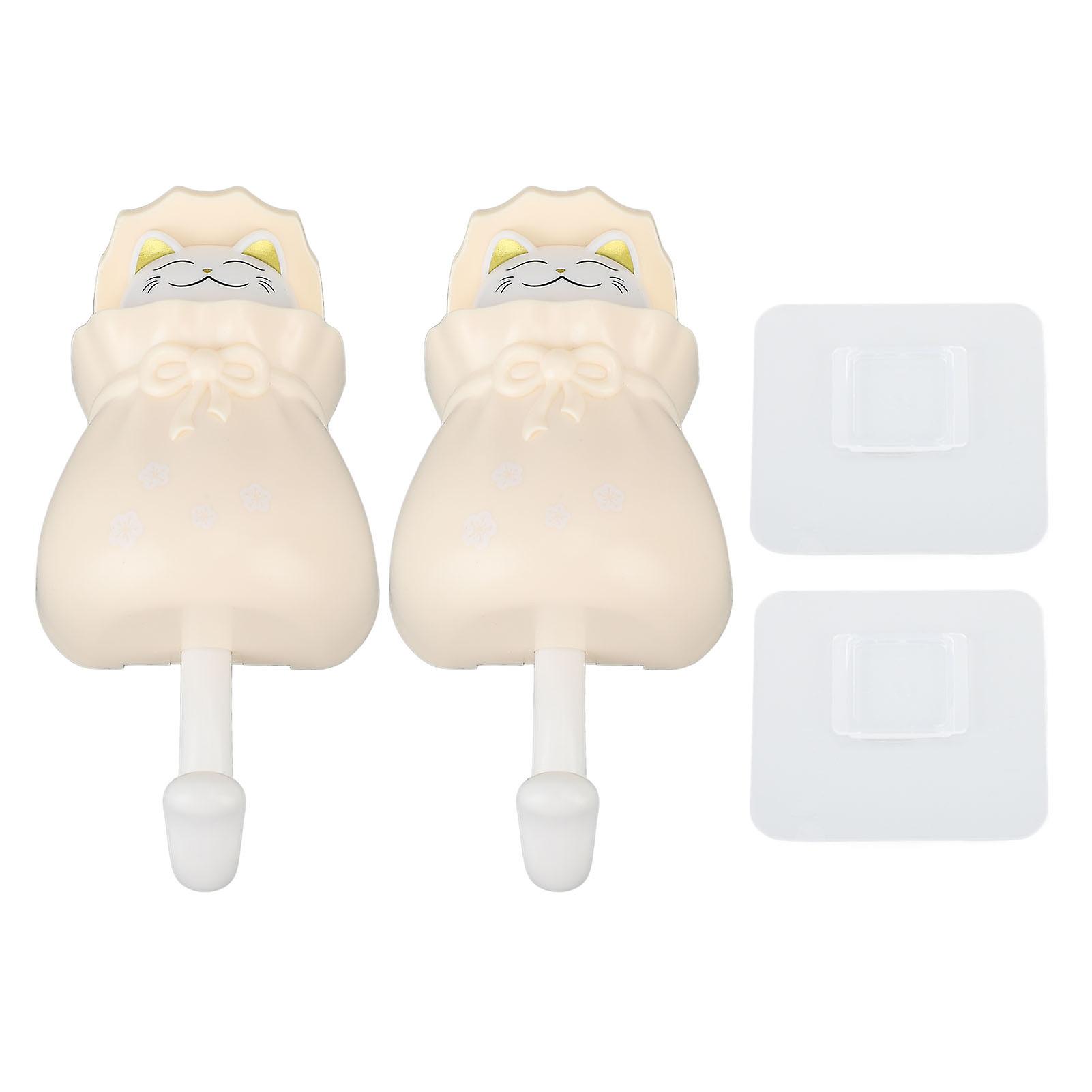 Cute Cat Wall Hooks Strong Adhesive Damage-Free Hooks Easy Installation No-Drill Coat Hooks Yellow Durable Plastic Set of 2 Suitable for Home Us