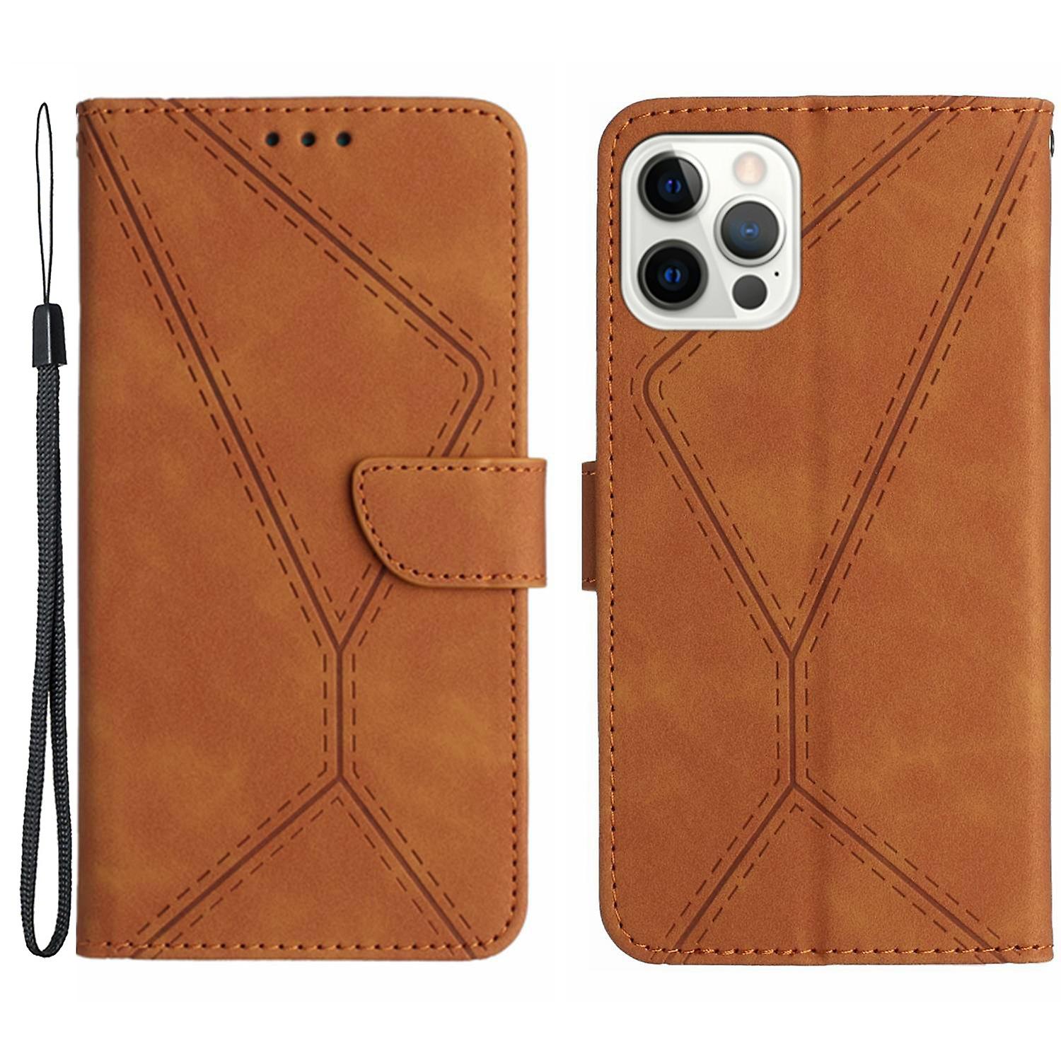 HT05 For iPhone 16 Pro Max Case Leather Phone Cover Card / Cash Slots Stand Feature - Brown