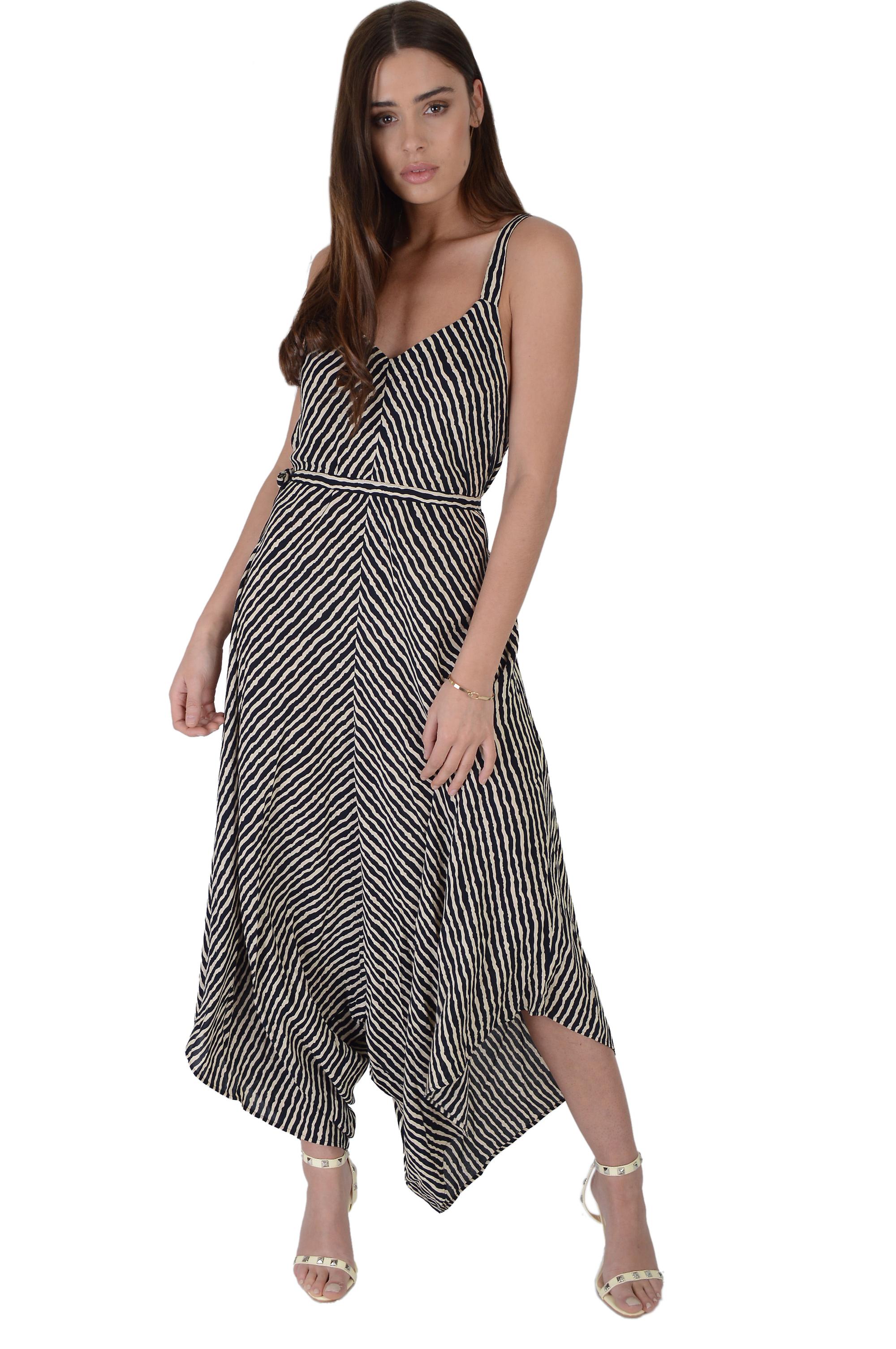 LMS Striped Jumpsuit Wih Cami Straps And Asymmetric Wide Leg