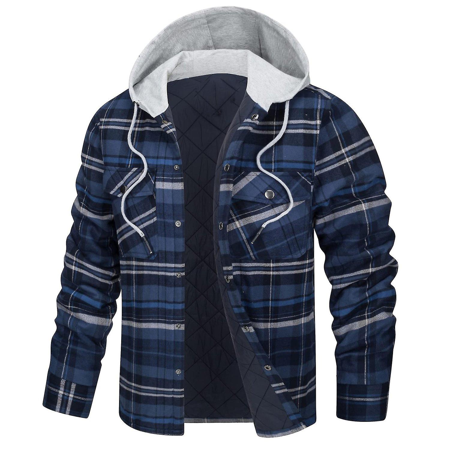 Giacca camicia con cappuccio da uomo Camicie di flanella a quadri spessa Cappotto in cotone invernale foderato trapuntato Wi