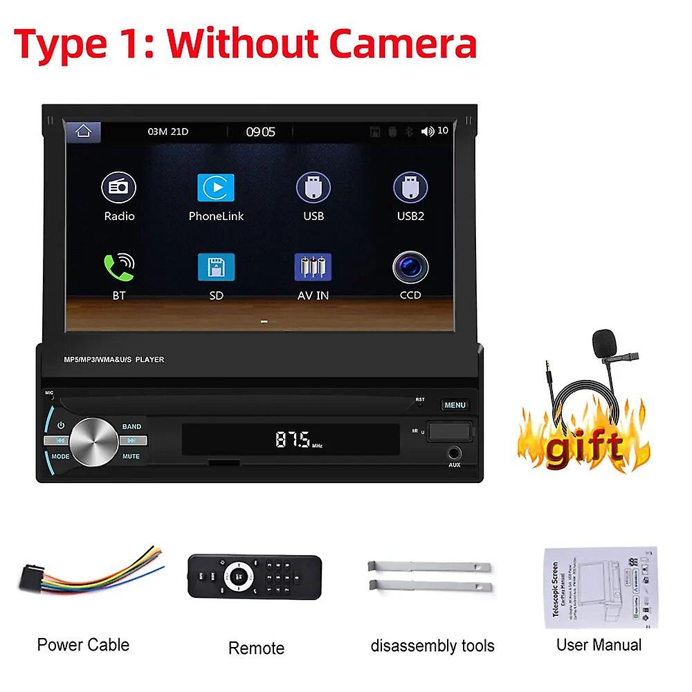 Universal 7" Retractable Screen 1din Car Radio Androidauto Carplay Multimedia Video Player Support Tf/usb Rear Camera