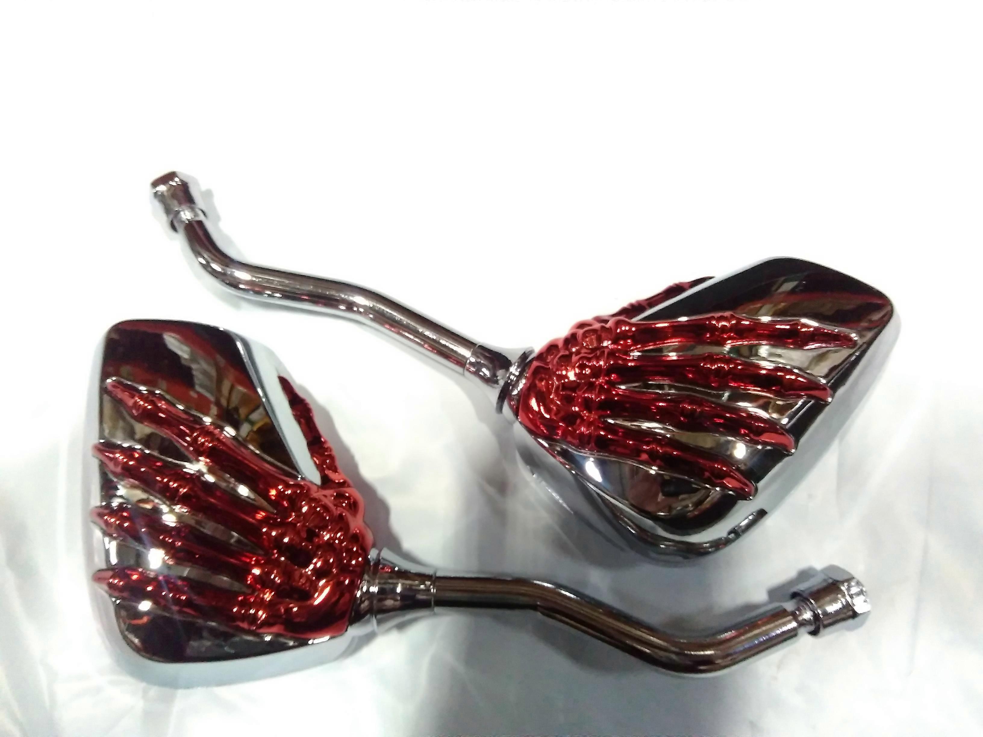 Pairs of Distinctive Skull Skeleton Hand 8mm 10mm Rearview Side Mirror for Motorcycle Scooter Moped Bike Standard Bike (Red)