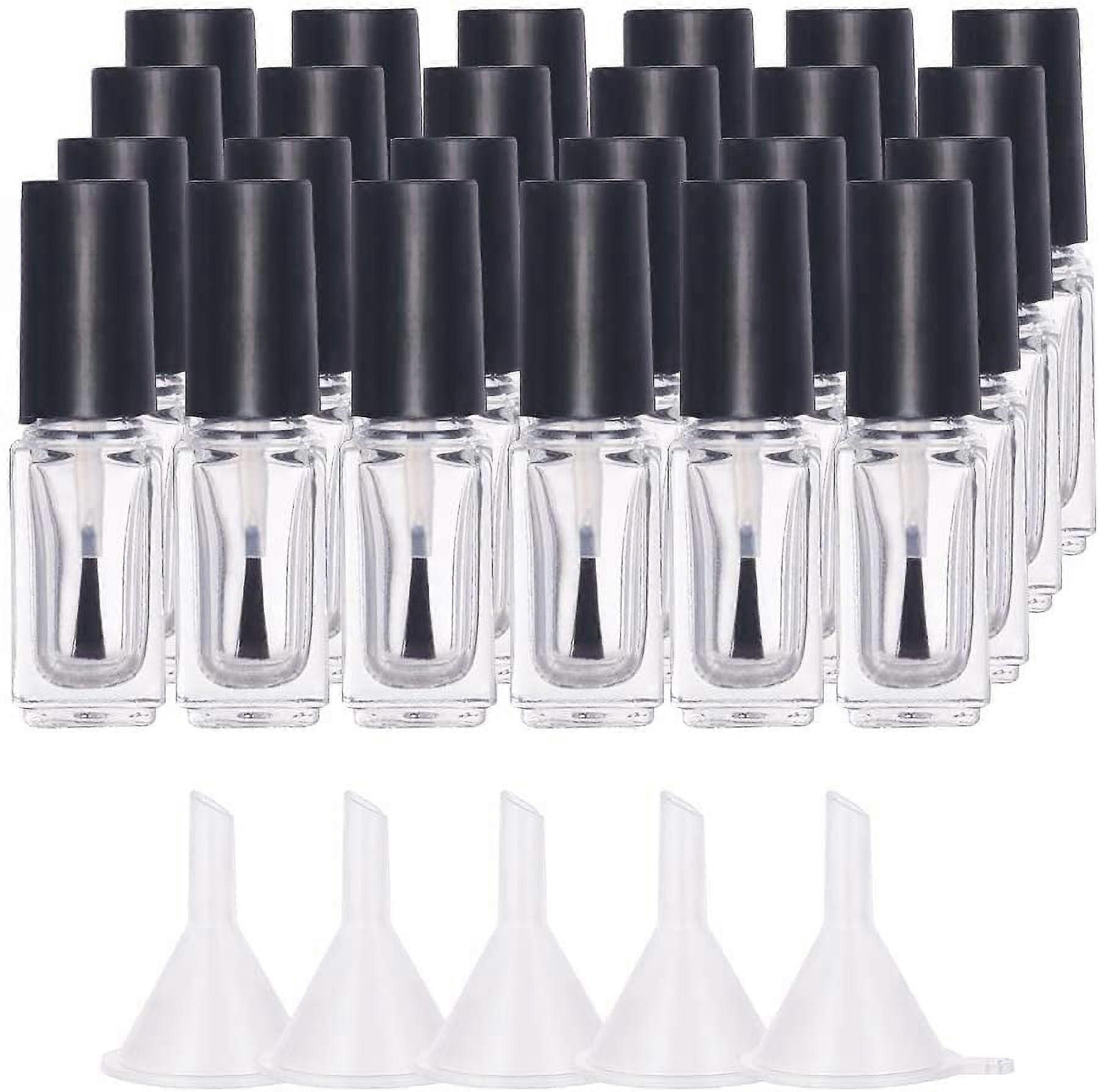 24PCS 5ml Mini Empty Nail Polish Bottle Clear Glass Nail Varnish Bottles with Brush Cap and 5PCS Funnels