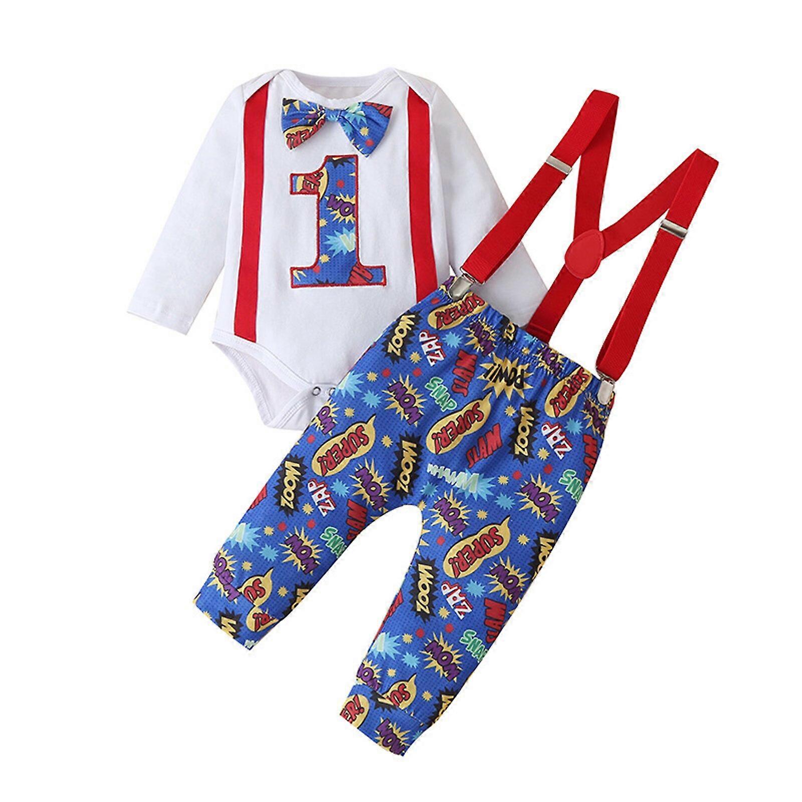 Spring Auutmn 1st Birthday Boy Clothes Set Gentleman Bodysuit Suspender Pants One Year Old Child Clothes 1 Year Baby Boy Sets