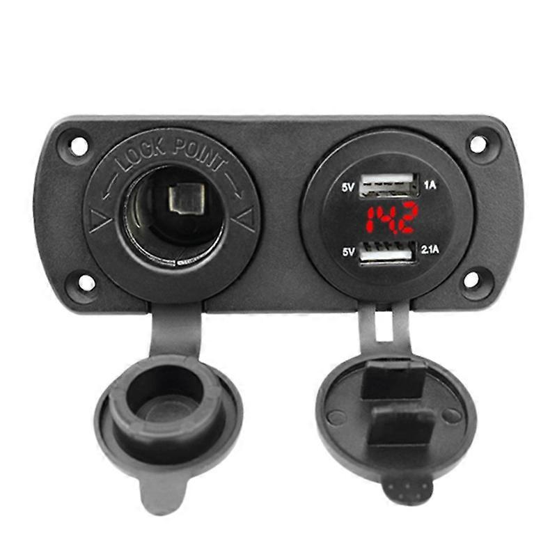 12-24V Dual USB Outlet Volt Power Outlet with Red LED Voltage Display Lighter Socket Switch Panel A