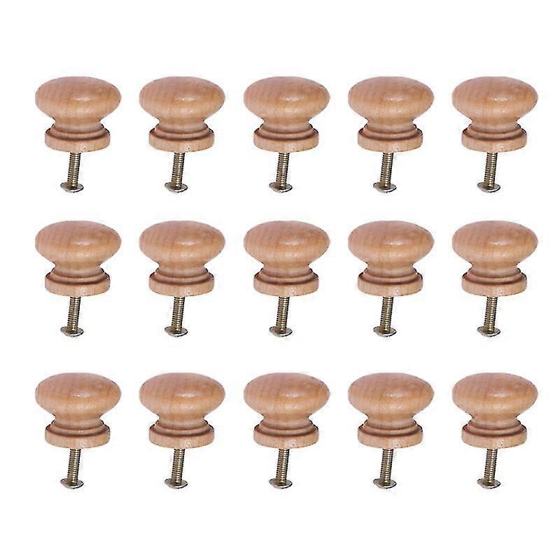 15pcs Wooden Knobs Handle Mushroom Drawer Knobs Door Handle Knob With Screw For Cabinet Home Decor (Medium Style)