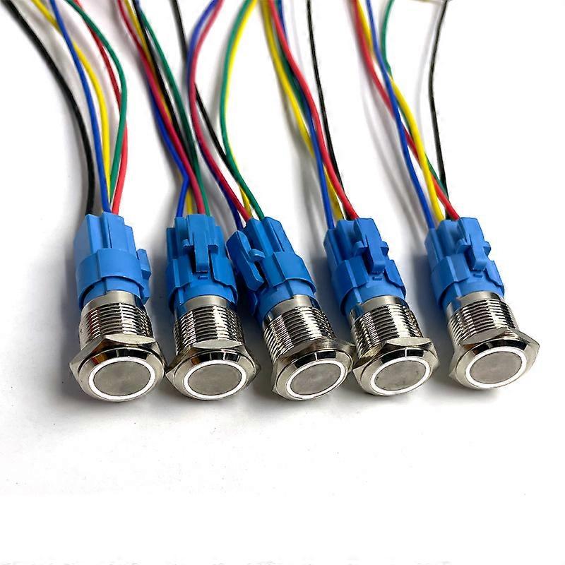5 pcs Metal Push Button Switch 12v Ring Lamp Power Symbol Waterproof LED Light Self lock reset with connector 220