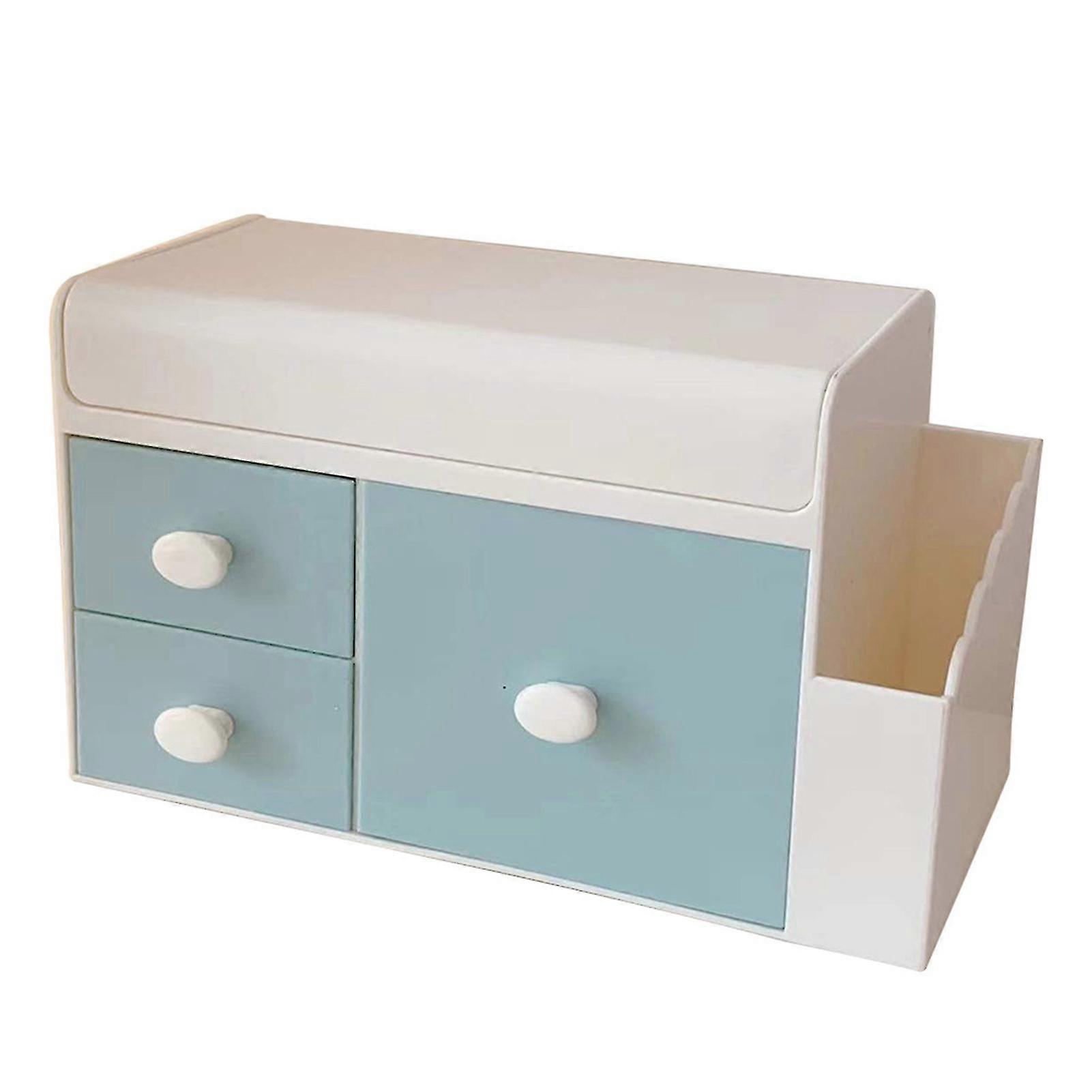 SkincareDesktopStorageBoxwithDrawer,LargeCapacityandDustCover,LakeBlue,DecorativeandSimpleDesign,IncludesStickers.
