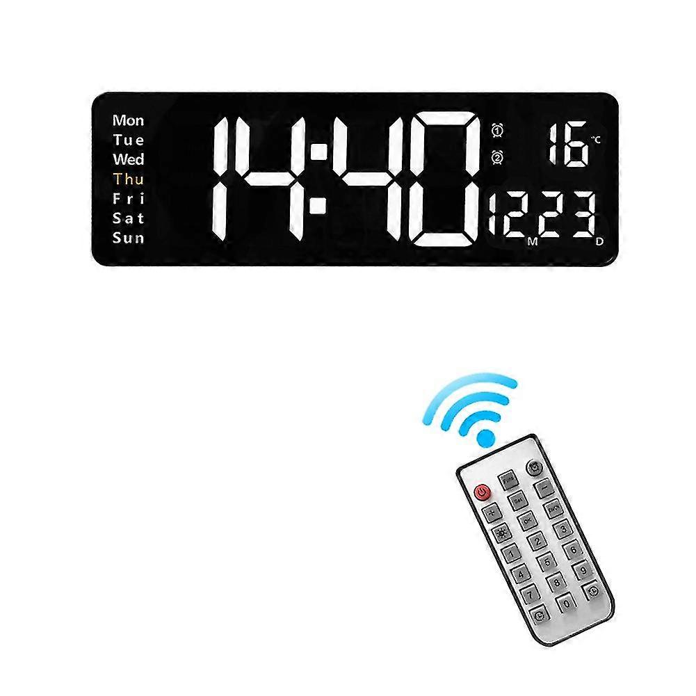 Wall-mounted Digital Wall Clock Remote Control Temp Date Week Display Power Off Memory Table Clock