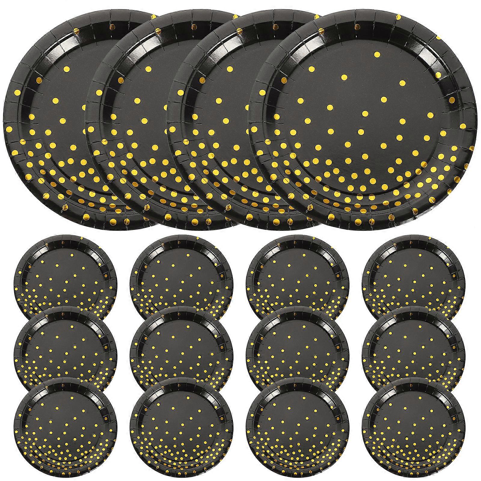 16pcs Disposable Paper Plates Solid Black Cake Plate Decorative Tableware Party Supplies (9inch)