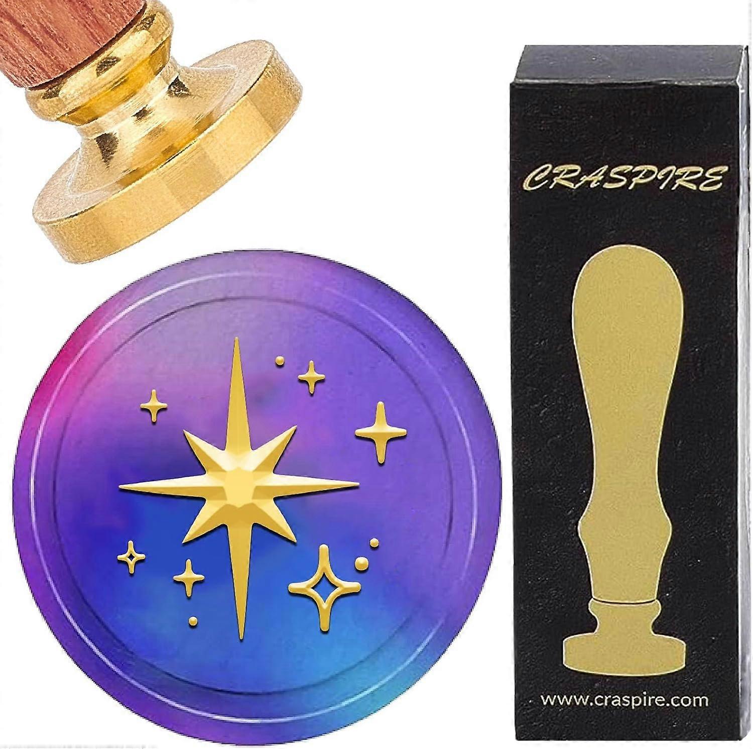 Twinkle Star Wax Seal Stamps Shiny Stars Vintage Removable Brass Sealing Stamp Head 30mm with Wooden Handle for Envelopes Invitations Card DIY Craft B