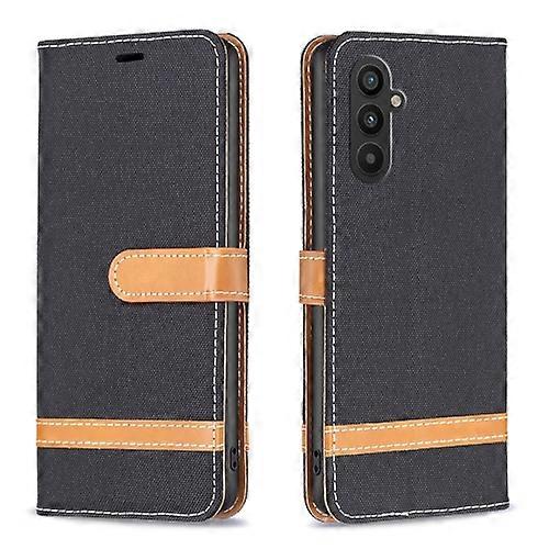 For Samsung Galaxy A25 5G Color Block Denim Texture Leather Mobile Phone Case