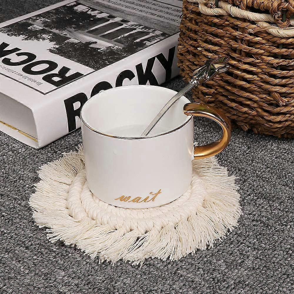 4er-Pack handgemachte Makramee-Untersetzer Runde Getränke Baumwolle Boho gewebtes Untersetzer-Set