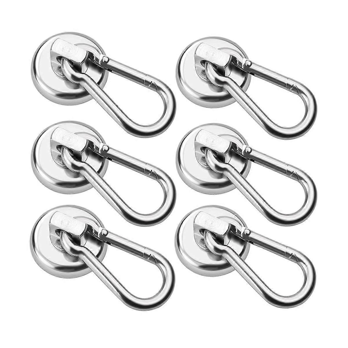6 Pack Magnetic Hooks,Heavy Duty Neodymium Magnetic Hooks with Swivel Carabiner Hook,Silver