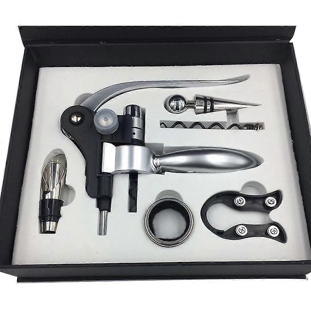 Wine Bottle Opener Corkscrew Set - With Foil Cutter, Wine Stopper & Extra Screw, Drip Ring, Decanter