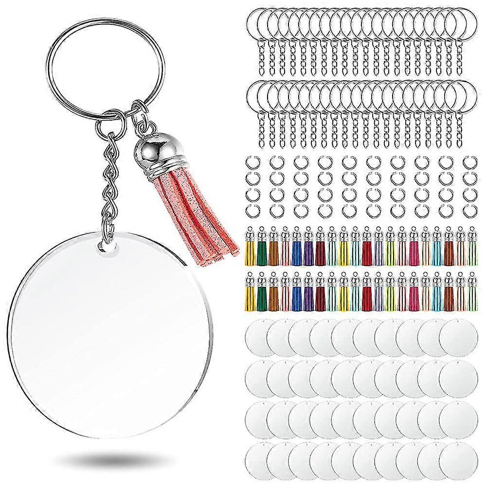 Acrylic Keychain Blank Set, Clear Circle Acrylic Blank Bulk ( 2 Inch) + Keychain Ring + Jump Rings