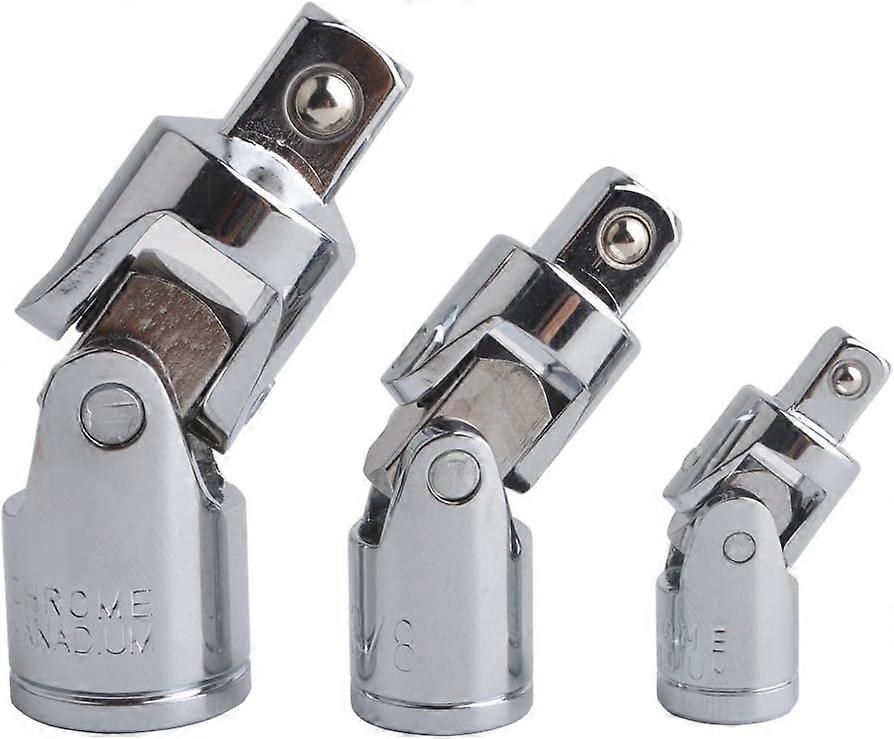 3 Pieces Impact Universal Joint Socket Set Swivel Drive Adapter Reducer CR-V Steel Silver Chrome Finish 1/4" 3/8" 1/2" (6.3mm/10mm/12.5mm)