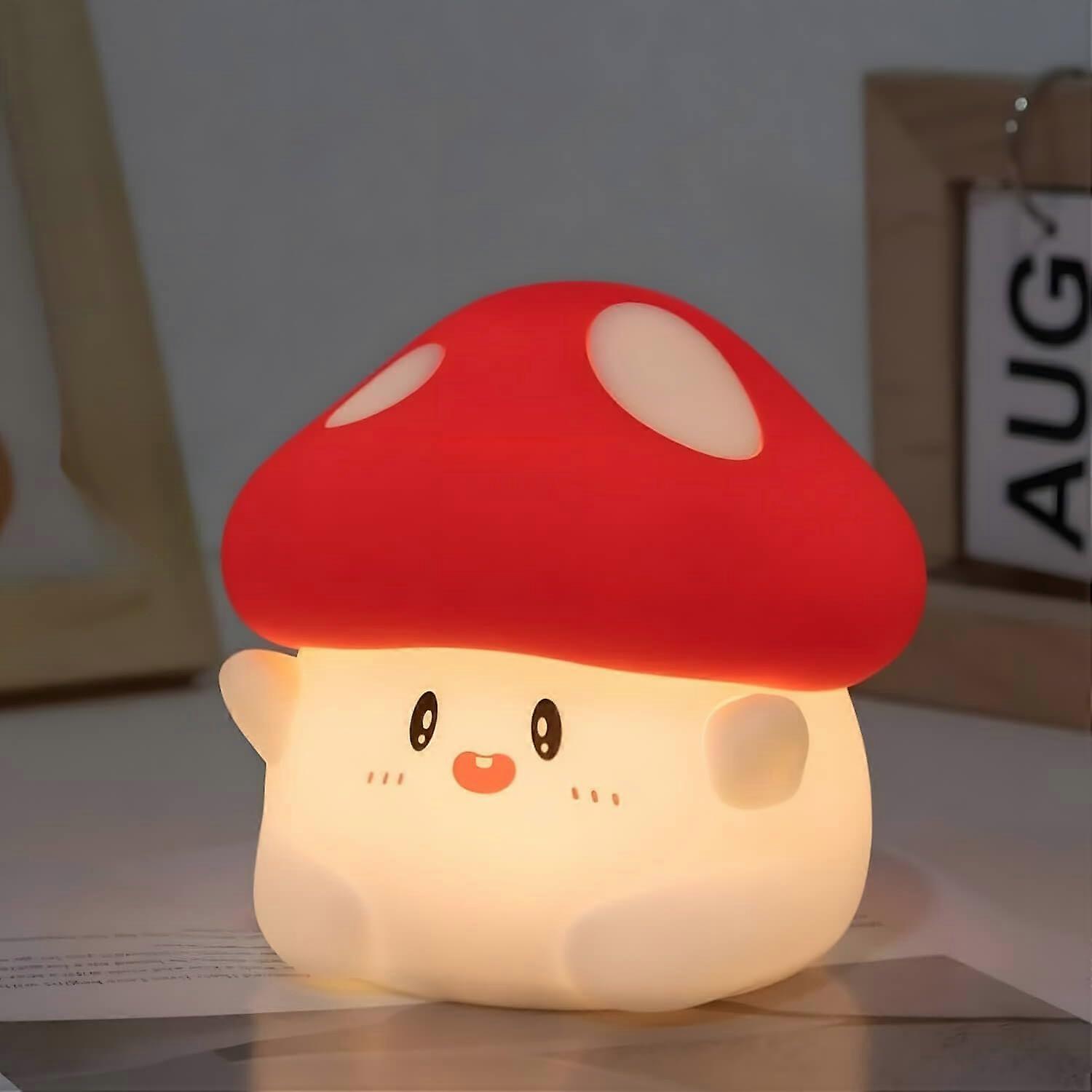 Cordless Mushroom Lamp, Cute Mushroom Night Light, Squishy Silicone Dimmable Nightlight lamp for Kids Room, Rechargeable Touch Table Lamp with Timer f