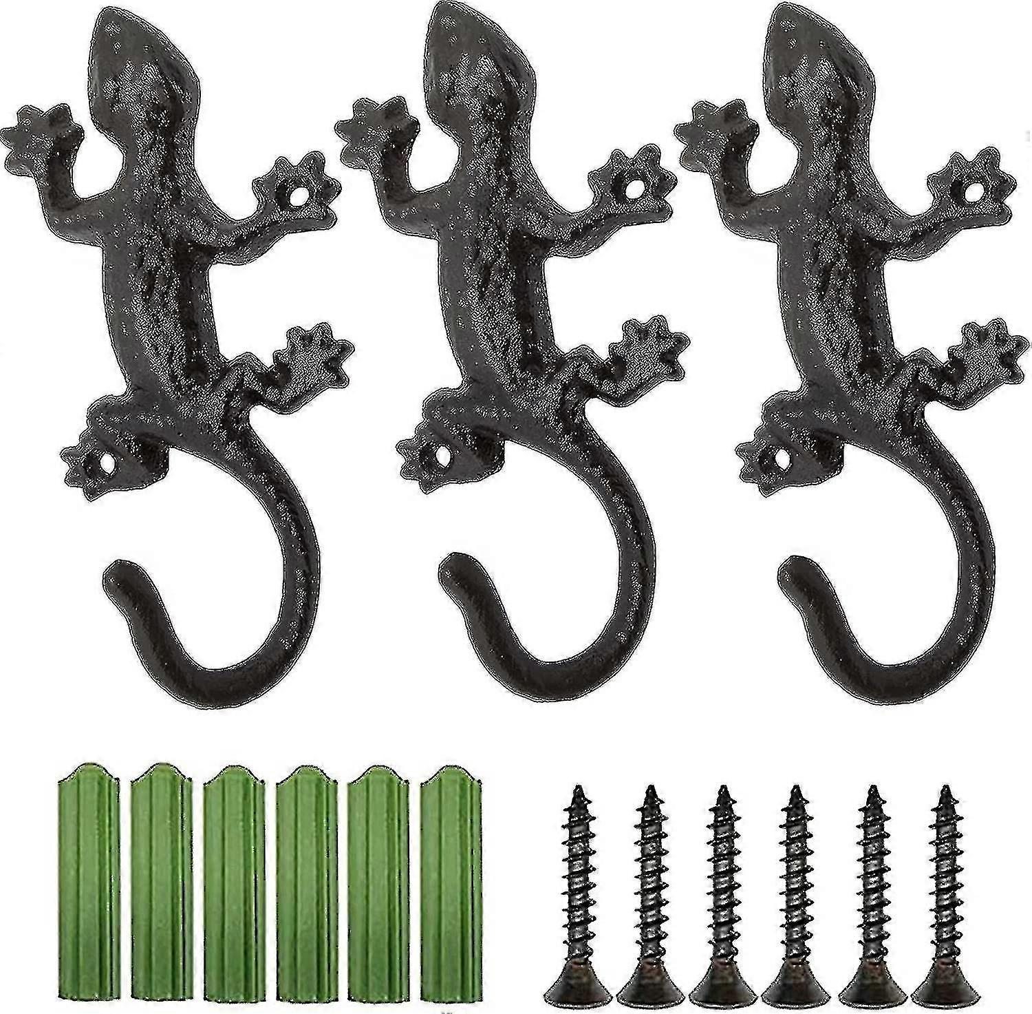 3 Pack Coat Hooks Wall Mount Antique Decorative Gecko Hooks -sx