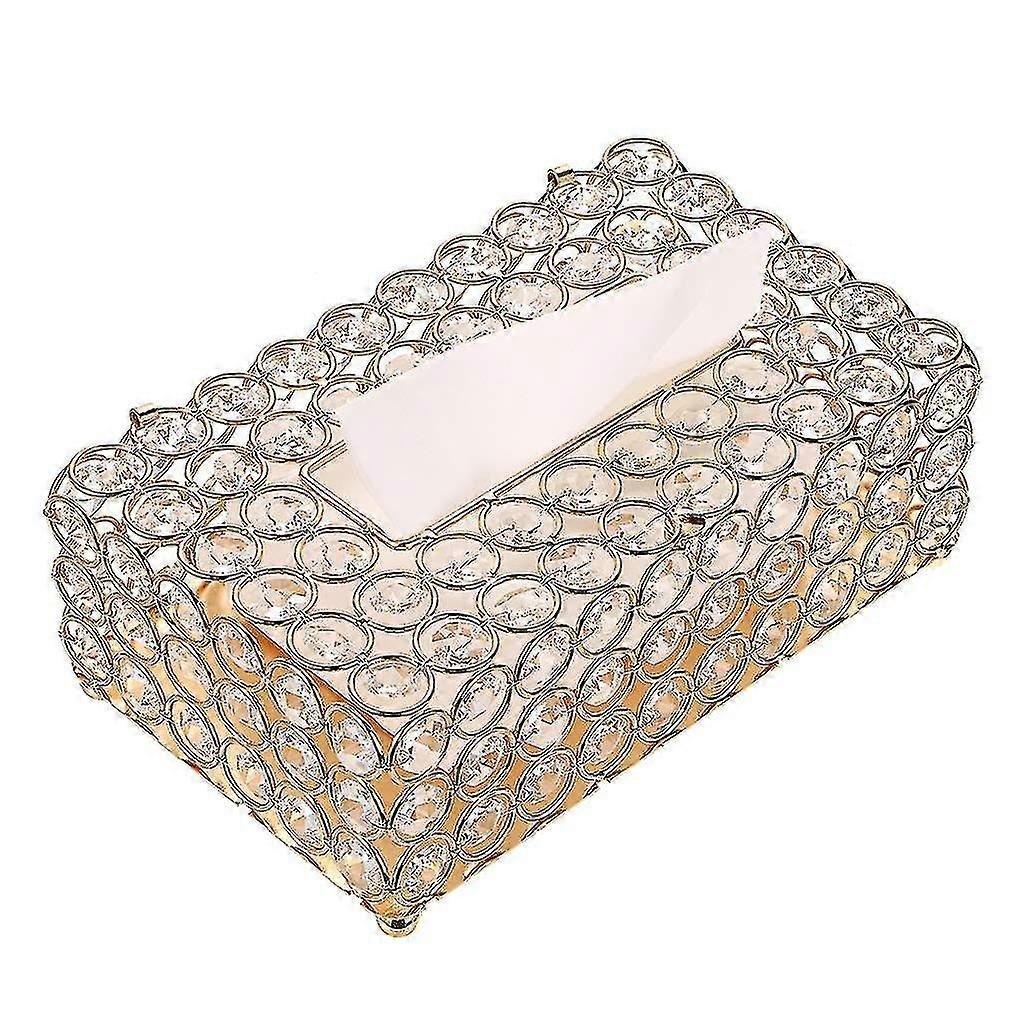 Crystal Comestics Box, Tissue Box, Decoration For Living Room And Dining Room Office (gold, Rectangular)