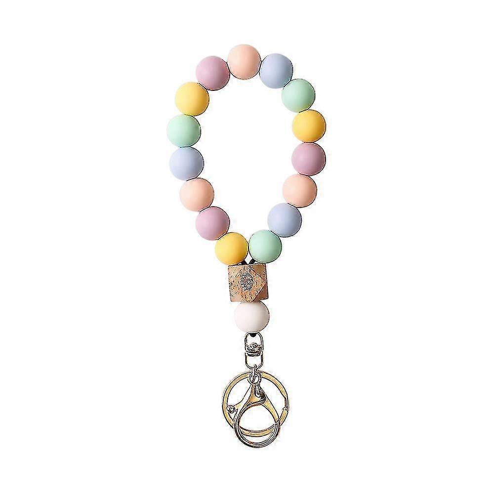 European And American Bracelet Keychain Pendant Rainbow Colorful Silicone Beads Beaded Wrist Bracelet Key Ring Pendant