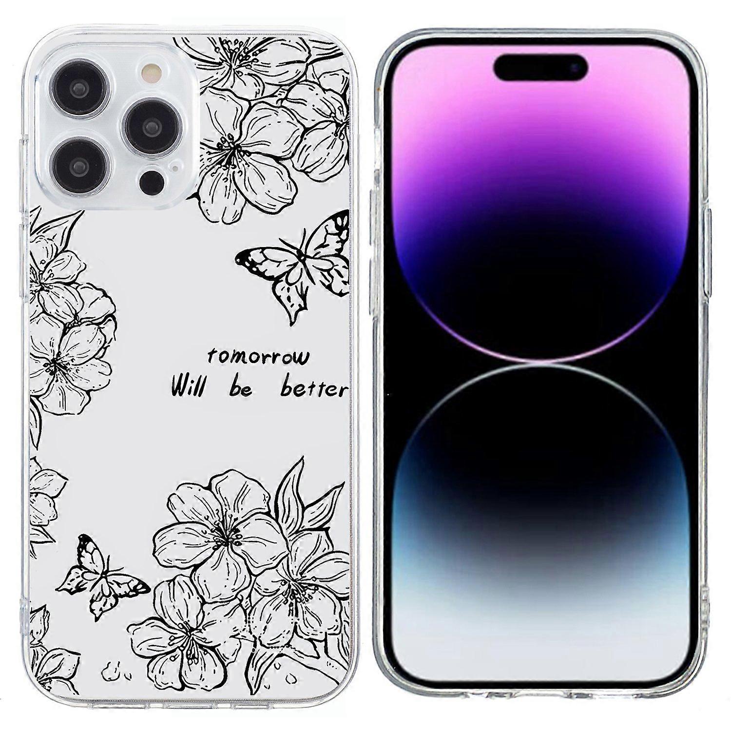 For iPhone 16 Pro Max Case Pattern Printing Shockproof Soft TPU Phone Cover - Butterfly Flower