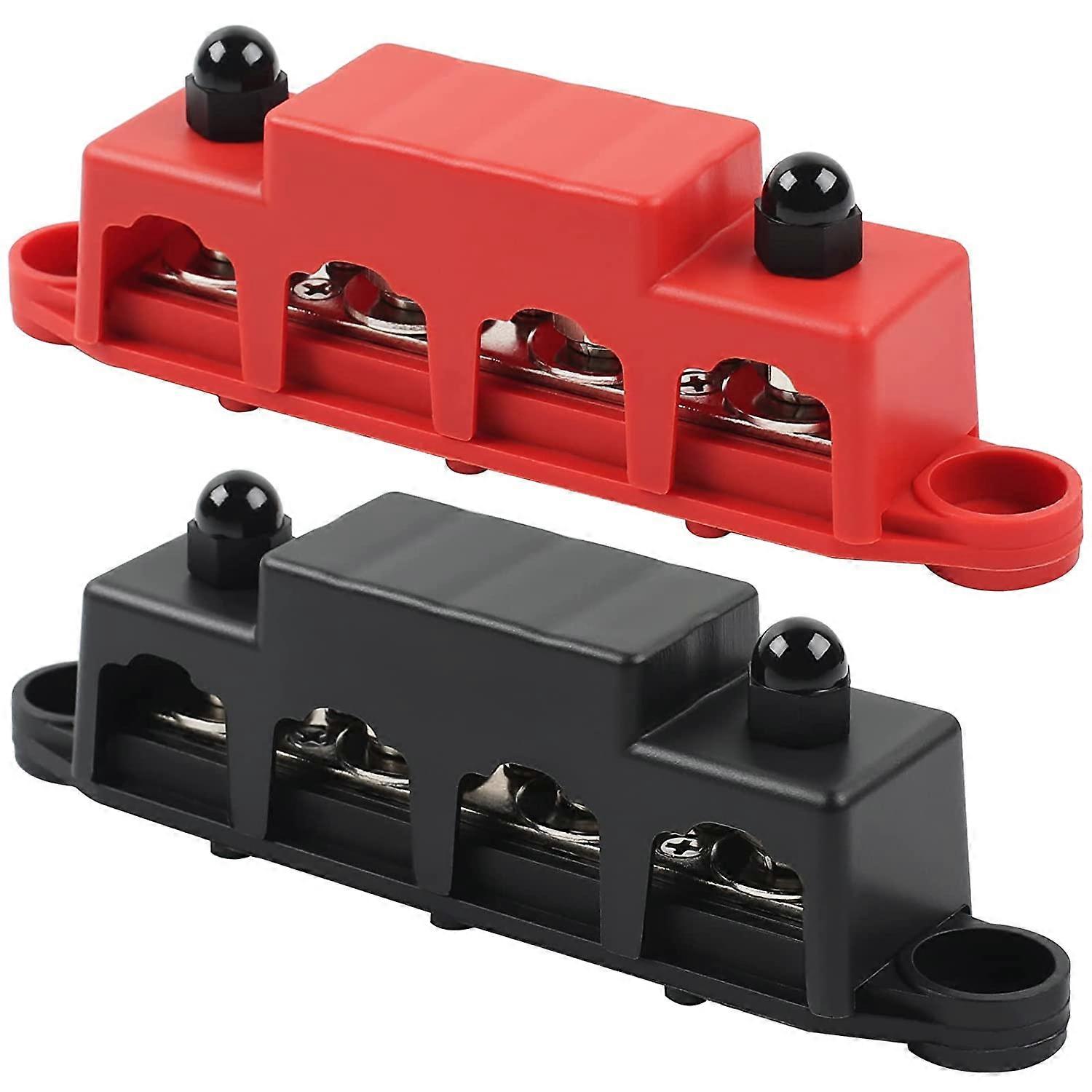 12 V - 48 V Bus Bar Power Distribution Block with 4 x M8 Terminal Studs, High Performance Module BUSBAR with Cover for Cars RVs Ships Yachts