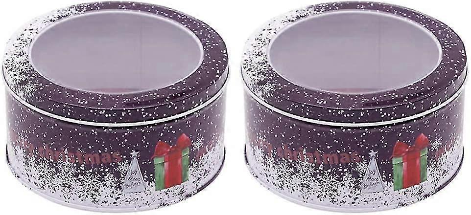 Christmas Cookie Gift Boxes Christmas Tin Candy Boxes Empty Tea Cans Storage Candles Decorative Box(2pcs)