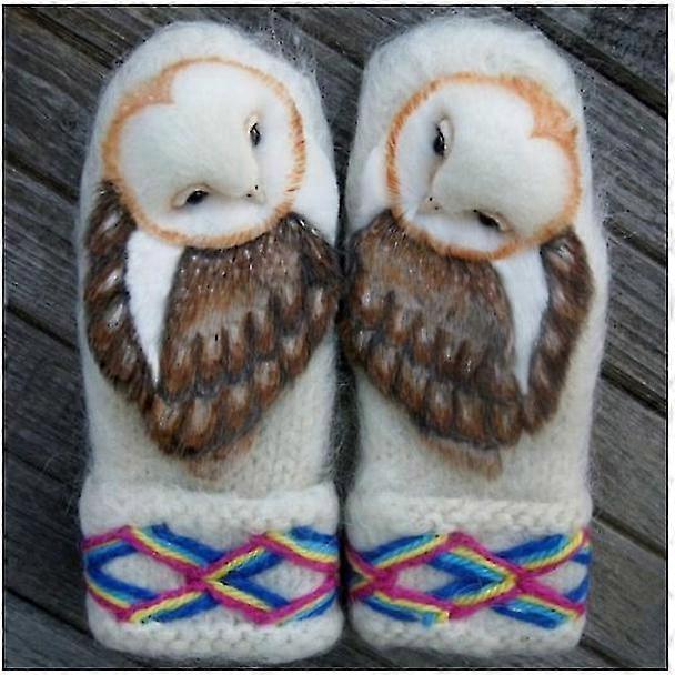 Baykuşlu El Örme Yün İskandinav Eldivenleri