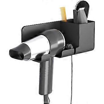 No Drilling Hair Dryer Holder, Adhesive Wall Mount Hair Tool Organizer for Bathroom Storage, Sturdy Plastic Blow Dryer Holder and Compact Vanity Organ
