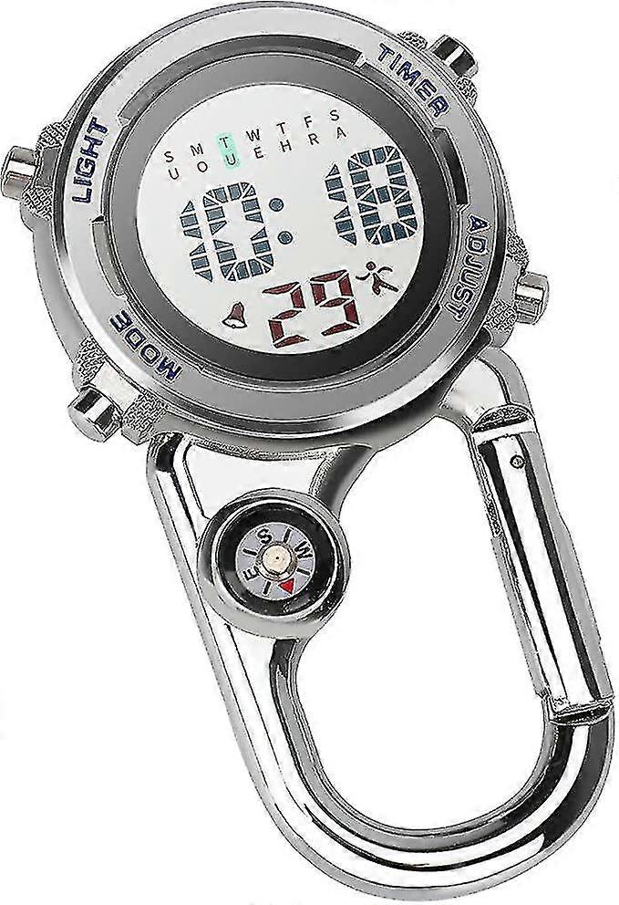 Carabiner Watch Digital Clip On Quartz Watch Multifunctional Carabiner Fob Watch Luminous Face Compass Carabiner Watch With Compassblue