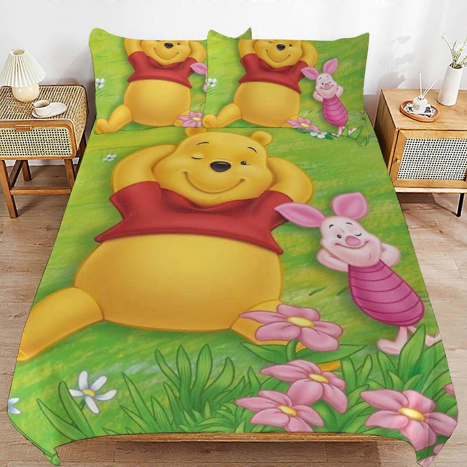 طقم الفراش MV252 ويني ذا بوه غطاء لحاف سرير من الألياف الدقيقة مجموعات الفراش المطبوعة ثلاثية الأبعاد خفيفة الوزن من 3 قطع مجموعات المعزي ، يجلب لك الدفء YF252