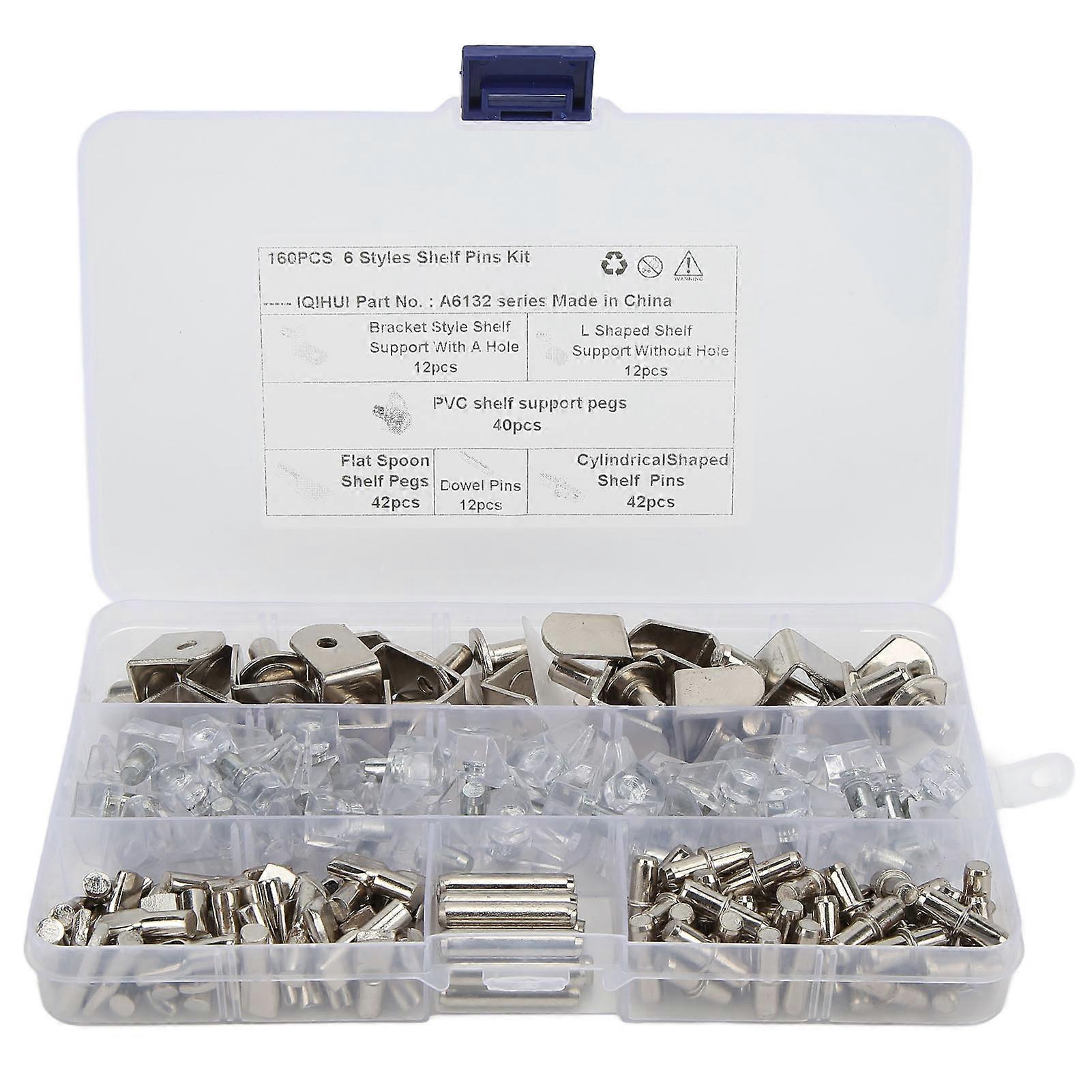 160pcs 6 στυλ RV καρφίτσες ραφιών κιτ νικελίου υποστήριξη γόμφοι κυλινδρικό στήριγμα καρφιτσών L σχήμα βραχίονα για τα γραφεία