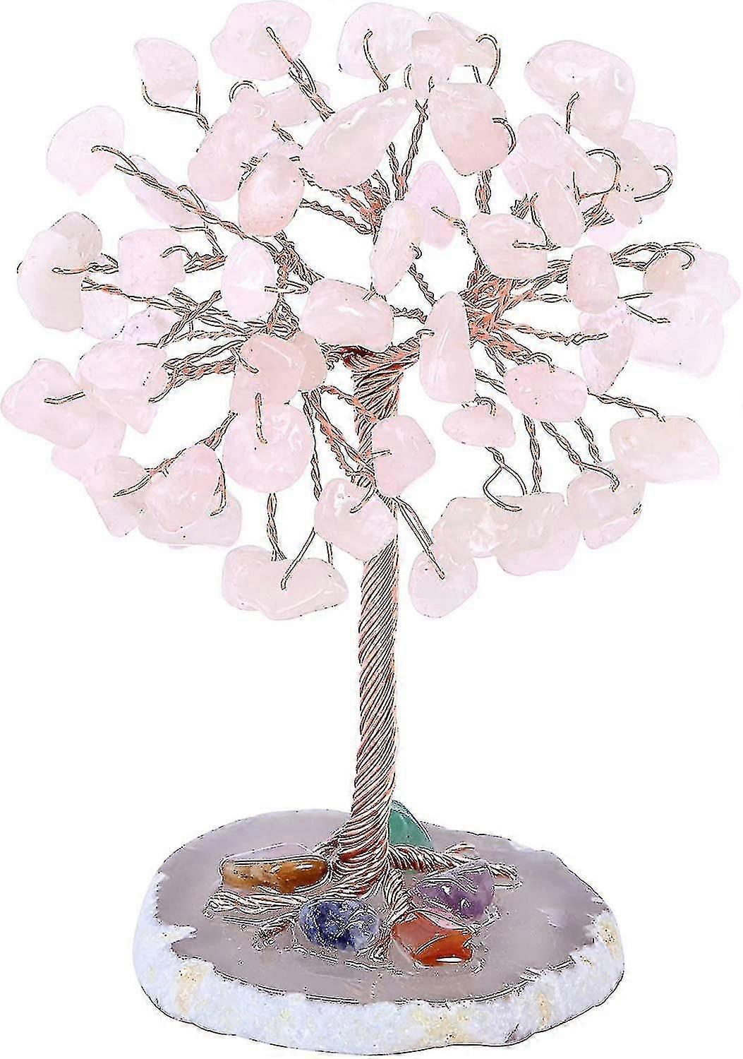 Miini Tree Of Life Chakra Decoration Feng-Shui Natural Stone Craft Ornament Healing Tree Of Happiness Agate Geode Rose Quartz Tree